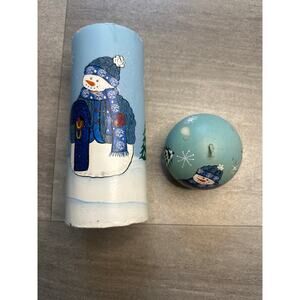 Vintage Christmas Painted Candle Snowman - Set of 2